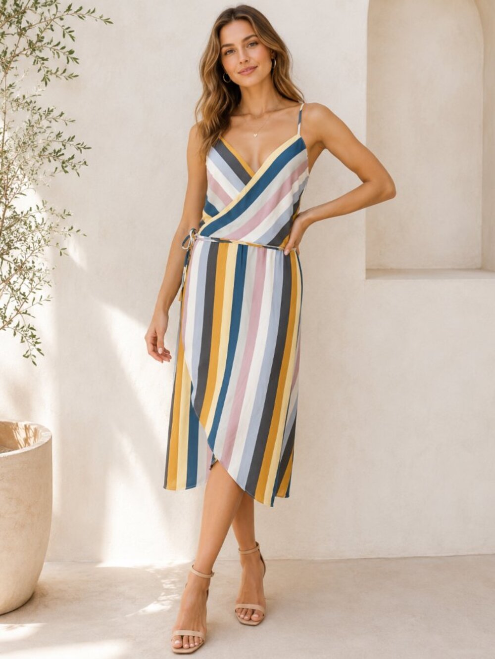Leith Strap Wrap Striped Dress in Dusty Colors Sz. 8-10